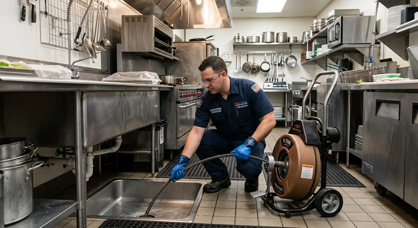 Commercial drain cleaning service in a restaurant kitchen in Little Elm