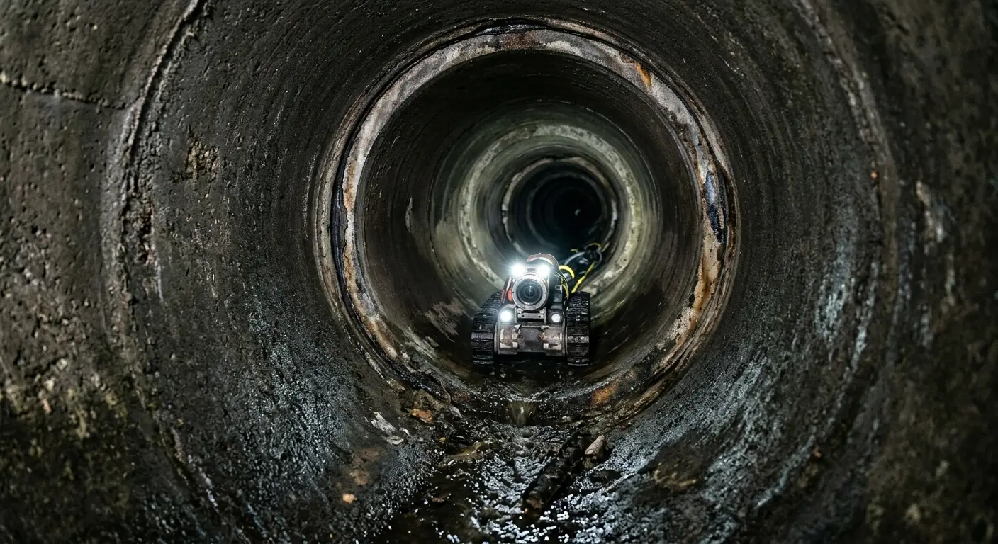 Robotic sewer camera inspecting pipe interior for Sewer Line Cleaning in Little Elm